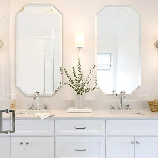Chende 2 Packs Octagonal Bathroom Mirror with Beveled Edge, 18" x 36" Modern Frameless Vanity Mirror for Bedroom, Entryways, Washrooms, Living Rooms, Horizontal/Vertical Hanging