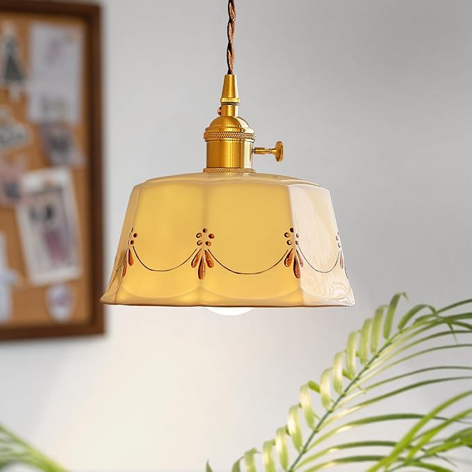 Ceramic Pendant Light, Modern Ceiling Hanging Lamp with White Ceramic Lampshade, Adjustable Farmhouse Pendant Light for Kitchen Island Bedroom Restaurant