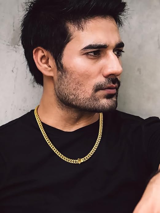 Bandmax Mens Stainless Steel Chain Necklaces 5/7/9/12MM Chunky Miami Cuban Link Chain Necklace Bracelet Silver/Gold Plated/Black Chains for Men 18"-30"