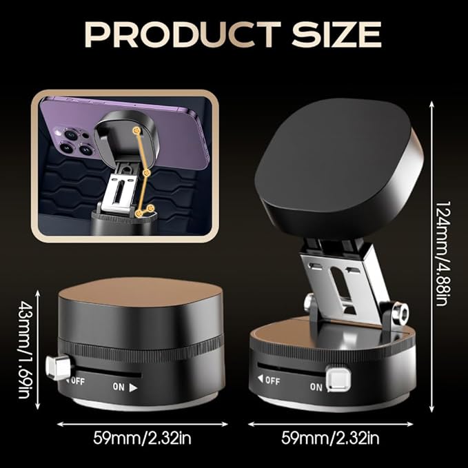 Vacuum Magnetic Suction Phone Holder, 2026 New Vacuum Magnetic Phone Holder, Adjustable Suction Phone Mount, Portable Universal Collapsible Magnetic Phone Stand Car Mount for Smartphones (White)