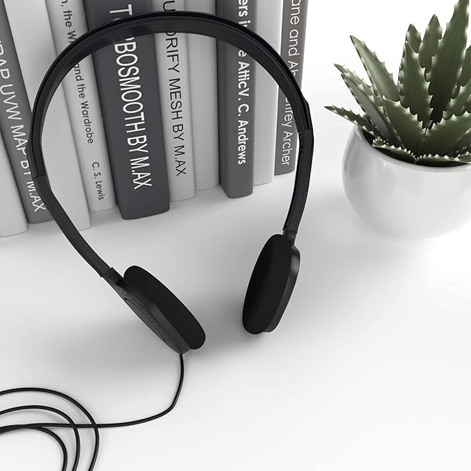 Maeline Bulk Classroom Student Headphones On Ear Stereo Headphones Flexible Adjustable Band for Kids Online Learning, Library, School, Airplane, Travel - 3.5mm Plug - 50 Pack - Black