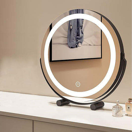 FERKAP Tabletop Vanity Mirror with Lights Lighted Makeup Mirror Touchscreen Control 3 Color Lighting Modes 360°Rotation High Definition Lighted Up Mirror (Color : Black, Size : 17.7"X19.3")