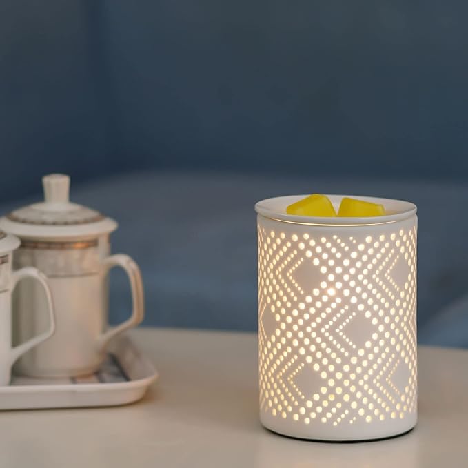 PALANCHY Wax Melt Warmer Ceramic Oil Burner Electric Candle Wax Warmer Burner Melter Fragrance Warmer for Home Office 2 Bulbs Included Gift Box Packaged (Ceramic Diamond)