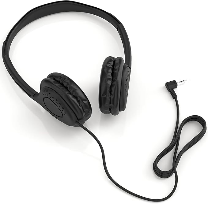 Maeline Bulk Classroom Student Headphones On Ear Stereo Headphones Adjustable Band & Faux Leather Cushions for Kids Online Learning, Library, School, Travel - 3.5mm Plug - 400 Pack - Black