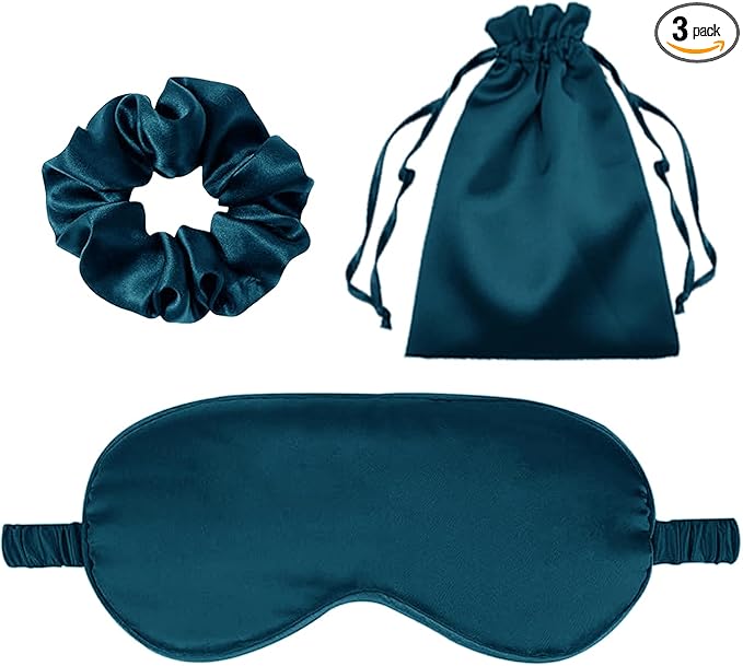 3Pcs Satin Eye Mask Silk Sleep Masks Set Silky Blindfold Eyeshade Blackout Eyes Cover Pouches Bag Scrunchy Wedding Gift