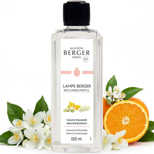 MAISON BERGER Orange Blossom Lampe Berger Refill, 500 ml (16.9 fl oz), Odor-Neutralizing Home Fragrance Oil Lamps, Green Notes, Orange Blossom, Neroli, Jasmine, Made in France
