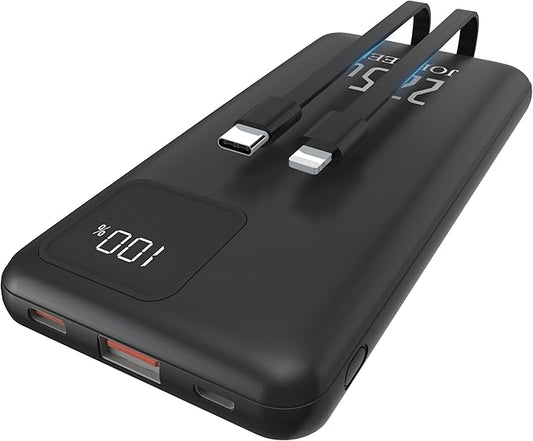Portable Charger built-in Cables,Super fast charging Power Bank with Cords Wires,Slim 10000mAh Travel Battery Pack 4 Outputs 2 Inputs 3A Fast Charging compatible with IPhone Samsung Android (Black)