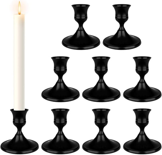 Black Candle Holder Taper Candle Holders, Set of 9 Candlestick Holders Decor for Home Decor, Metal Taper Candleholder for Fall Thanksgiving Halloween Christmas Table Fireplace Decor (9, Black)