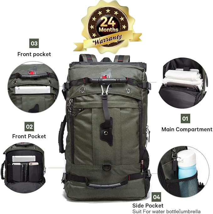KAKA Travel Backpack, Carry On Backpack Durable Convertible Duffle Bag Fit for 15.6 Inch Laptop for Men and Women(Medium 35L)