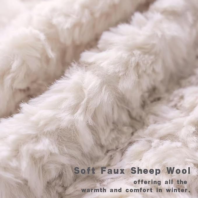 Neelvin Set of 2 Faux Fur Throw Pillow Covers 20x20 Inch Beige Cozy Soft Solid Decorative Pillowcases Thick Plush Sheepskin Cushion Case for Chair and Couch Sofa Bedroom
