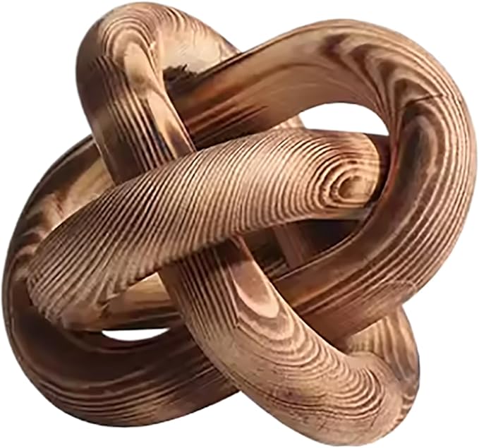 Wood Knot Chain Link Decor - 3 Link Boho Wooden Hand Carved Decorative Wooden Links Knots for Coffee Table Entryway Modern Farmhouse Shelf Decoration (Burn Color)