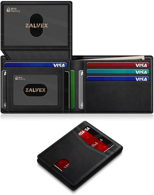 Wallet for Men Slim RFID Blocking Leather Credit Card Holder Wallet for 14 Cards, Bifold Minimalist Thin Wallet with 2 ID Windows & Cash Slot, Front Pockt Carteras Para Hombres, Birthday Gifts for Men