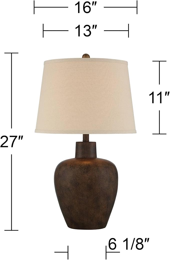 Regency Hill Glenn 27" Tall Urn Farmhouse Rustic Natural Cottage Southwestern Table Lamps Set of 2 WiFi Smart Socket Dark Terra Cotta Finish Living Room Bedroom Bedside Nightstand Fabric Shade