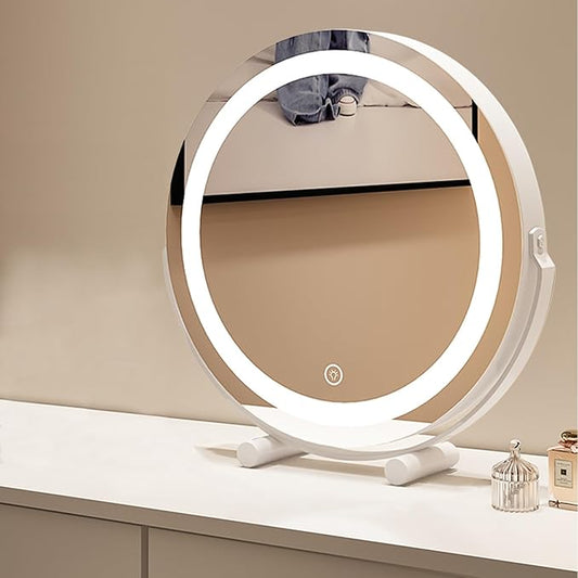 FERKAP Tabletop Vanity Mirror with Lights Lighted Makeup Mirror Touchscreen Control 3 Color Lighting Modes 360°Rotation High Definition Lighted Up Mirror (Color : White, Size : 19.7"X21.3")