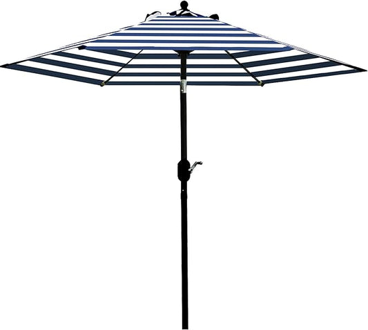 Sunnyglade 7.5' Patio Umbrella Outdoor Table Market Umbrella with Push Button Tilt/Crank, 6 Ribs (Blue and White)
