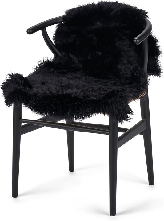 Sheepskin Long Hair 2x3 ft | Bedside Rugs for bedrooms, Sofa, Chair or The Dining Table | Each Sheepskin Rug is Unique and Created by Nature | Small Fluffy Rug in Color Black