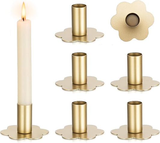 Candlestick Holders Taper Candle Holders: 6Pcs Gold Candlestick Holder Table Brass Candlestick Holders Candle Sticks Holder Decor Home Flower Candle Holder Wedding Cute Small Candle Holders