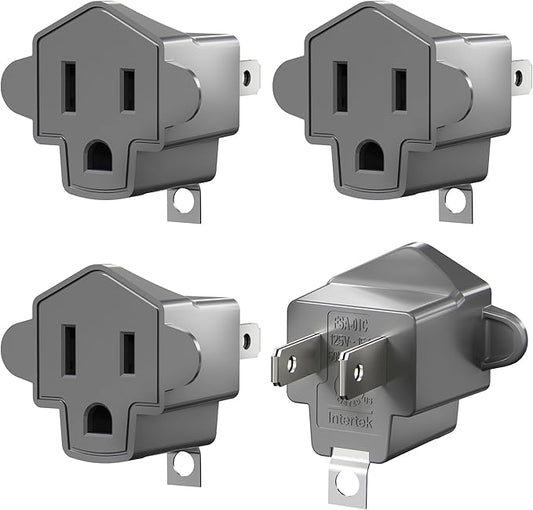 2 Prong to 3 Prong Outlet Adapter, ETL Listed 3-2 Prong Adapter, Fire-Retardant (392℉) PBT Material, Heavy Duty Wall Plug Adapter for Old Homes, Travel to Japan, and Industrial Use, Gray 4-Pack