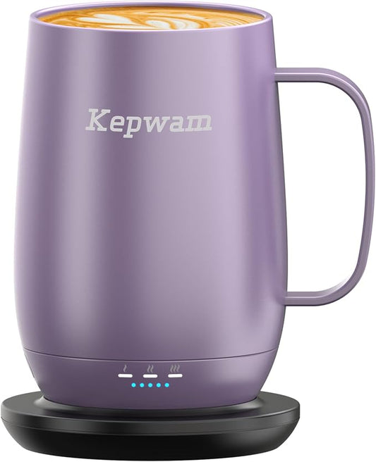 Kepwam Heated Coffee Mug T2-Plus, 20oz Leading Large Capacity Self Heating Coffee Mug, Up to 8 Hrs Battery & Hot Up to 149℉, Smart Coffee Mug for Women, Men