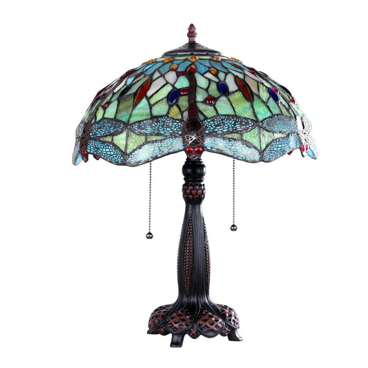 Chloe Lighting Empress Dragonfly Tiffany-Style Table Lamp, Dark Bronze, 16in Wide, Multicolor, Model CH3T471GD16-TL2