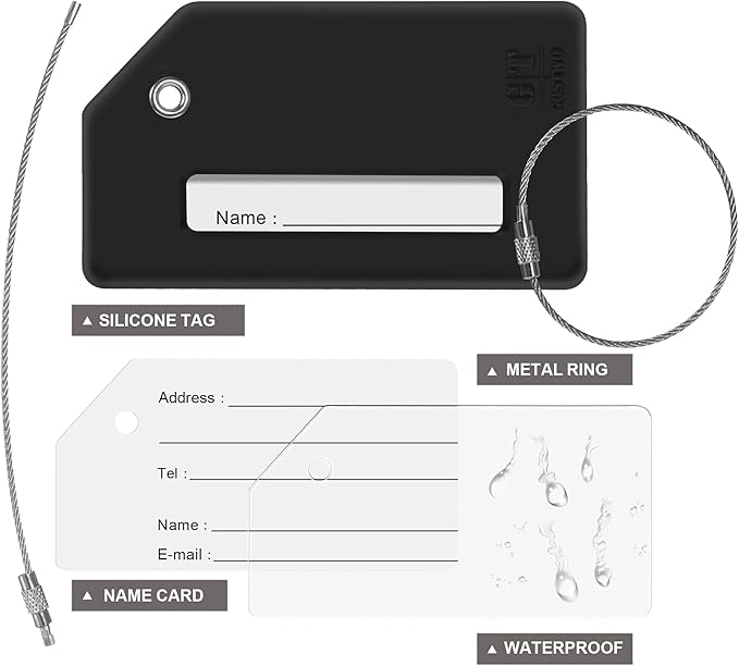 Gostwo 2 Pack Silicone Luggage Tags for Suitcases, 26 Initial Letter Baggage Labels Handbag School Bag Suitcase Instrument Tag with Stainless Steel Loop(Black & White) (Letter R)