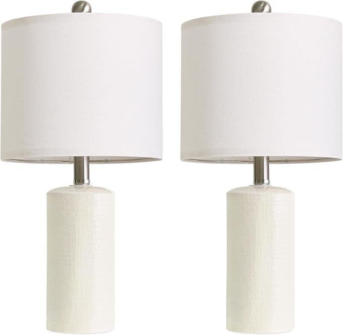 20.5" Small Table Lamps for Living Room Lamp Set of 2 Ceramic Lamps for Bedroom Bedside Lamps Modern Boho Lamps for Night Stands Farmhouse Nightstand Lamp Side End Table Lamp, White