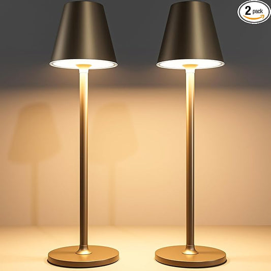 2-Pack Cordless Table Lamps - 5000mAh Rechargeable Battery Operated Desk Lamp, 3-Level Dimmable LED Night Light for Bedroom, Dining, Restaurant - Metal Design(Khaki-2Pack)