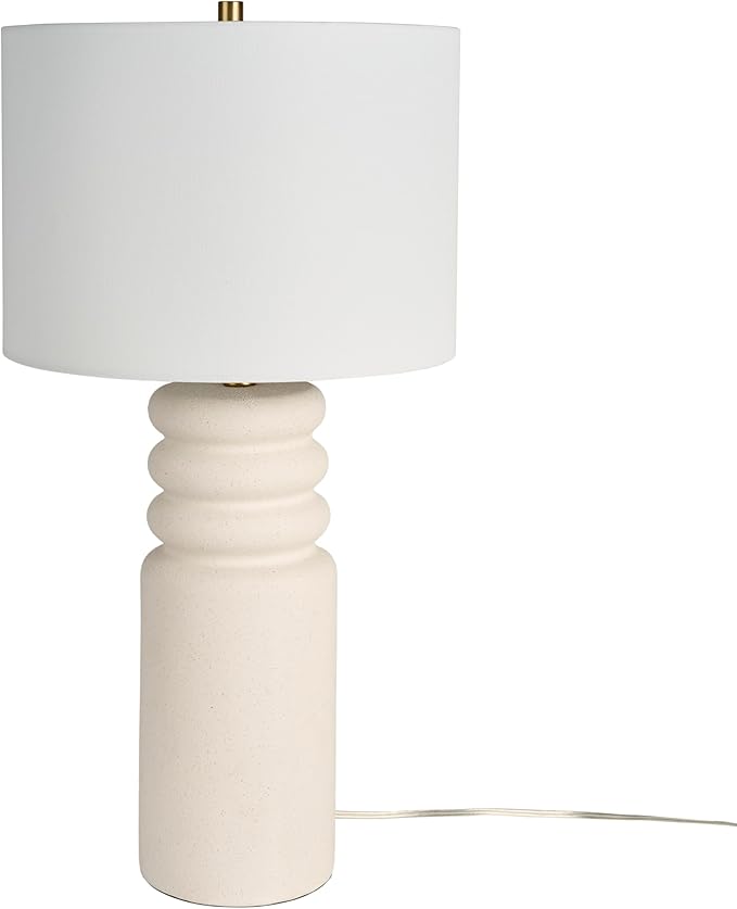 Nourison 28" White Textured Ceramic Ripple Table Lamp for Modern Living Room, Dining Room, Bedroom, Bedside, Reading