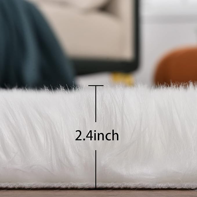 White Shag Rugs for Living Room 9x12 Area Rugs for Bedroom Large Washable Furry Faux Sheepskin Fluffy Fur Rug for Nursery Rectangle Rug