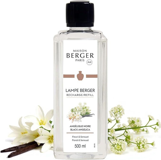 MAISON BERGER Black Angelica Lampe Berger Refill, 500 ml (16.9 fl oz), Odor-Neutralizing Home Fragrance Oil Lamps, Bergamot, Black Angelica, Orris, Tuberose, Vanilla, Made in France