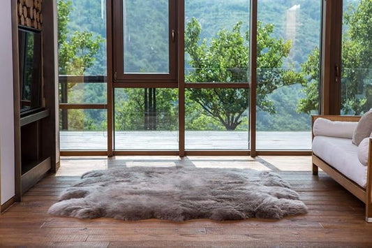 WaySoft New Zealand Sheepskin Area Rug – Genuine Fluffy Wool, Multiple Sizes, Bedroom or Living Room Decor(6ft x 7ft,Grey)