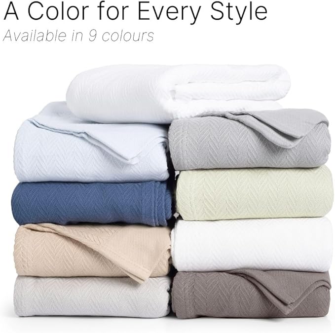 Luxury Cotton Blanket King Size – Soft & Breathable Herringbone Weave – Lightweight All-Season Bed Blanket for Warmth & Comfort – Cozy, Durable