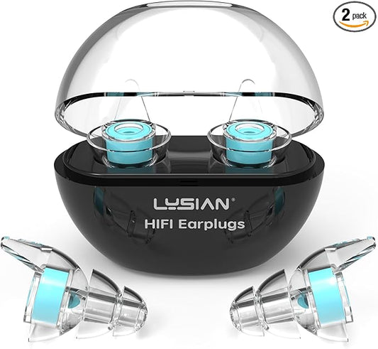 LYSIAN High-Fidelity Concert Ear Plugs – Reusable Musicians Earplugs for Noise Reduction. Perfect for Raves, Festivals, Drummer, DJs, Motorcycle. SNR 18dB 2 Pairs (L+S)–Clear Sound, Comfortable Fit.