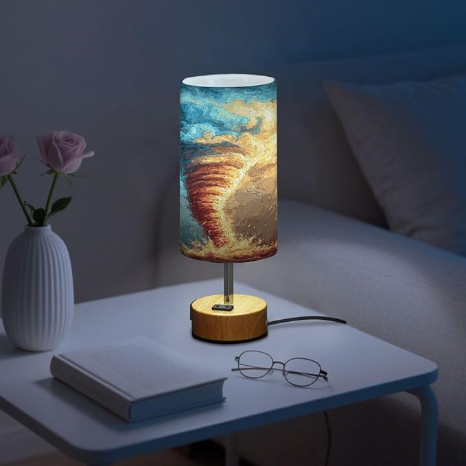Table Lamp Oil Paint Lightning Tornado Bedroom Living Room Bedside Night Light Dimmable Home Decor 4.8x13.98in