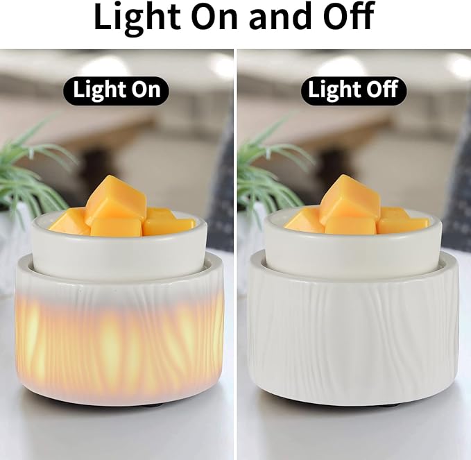Ceramic Wax Melt Warmer for Scented Wax Warmer with 7 Colors LED Ambiance Light 3-in-1 Electric Fragrance Candle Burner for Home Office Deco Birthday Gifts for Women Girl Mom Daughter(White-03)