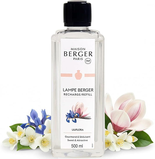 Maison Berger Liliflora Lampe Berger Refill, 500 ml (16.9 fl oz), Odor-Neutralizing Home Fragrance Oil for Maison Berger Lamps, Orange, Ylang, Iris, Magnolia Liliiflora, Orange Blossom, Made in France