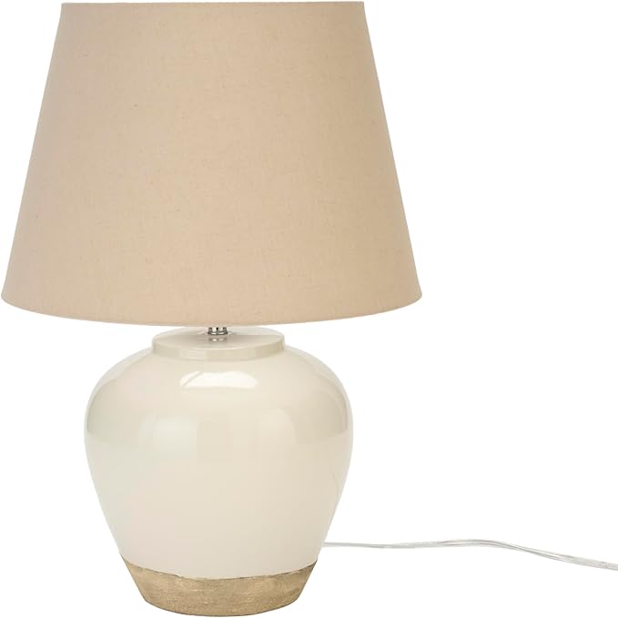 Nourison Home 20" White/Sand Farmhouse Ceramic Pot Table Lamp for Bedroom, Living Room, Console, Entryway