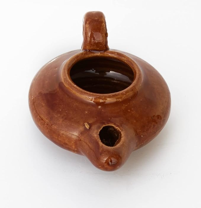 Biblical Herodian Clay Oil Lamp – Authentic Glazed Replica from The Time of Jesus in Jerusalem - Handmade Holy Land Christian Faith Gift