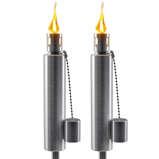 Matney Stainless Steel Outdoor Torches - Set of 2 - 5 ft Oil Lamp with Fiberglass Wick - Decorative Garden Lights