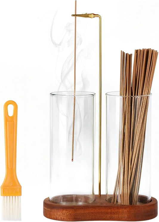 2 in 1 Incense Holder for Sticks, Glass Incense Burner with Storage, Upside Down Hanging Incense Holder with Ash Catcher for Meditation, Yoga, Spa Room & Home Decor
