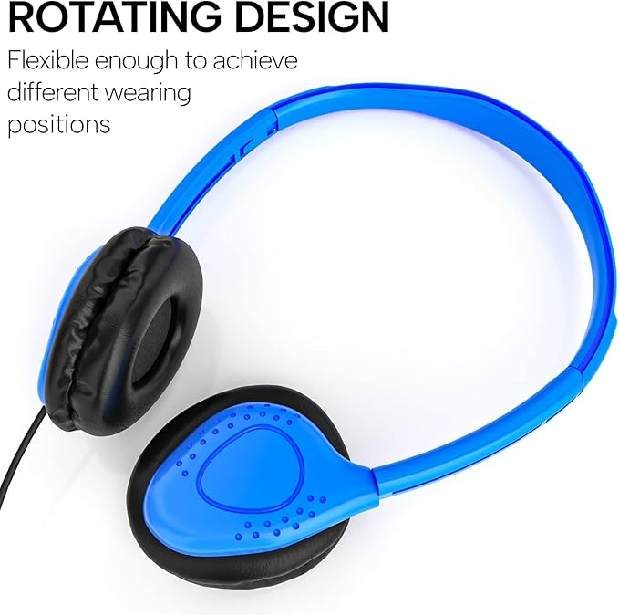 Maeline Bulk Classroom Student Headphones On Ear Stereo Headphones Adjustable Band & Faux Leather Cushions for Kids Online Learning, Library, School, Travel - 3.5mm Plug - 500 Pack - Multi Colors