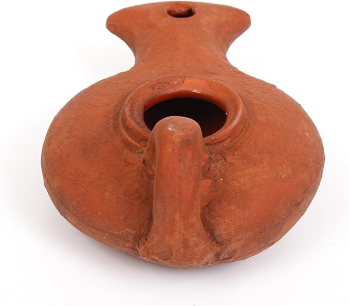 Biblical Herodian Oil Lamp with Handle – Glazed Clay Replica in Gift Box with Certificate of Authenticity - Handmade Holy Land Judaica & Christian Gift