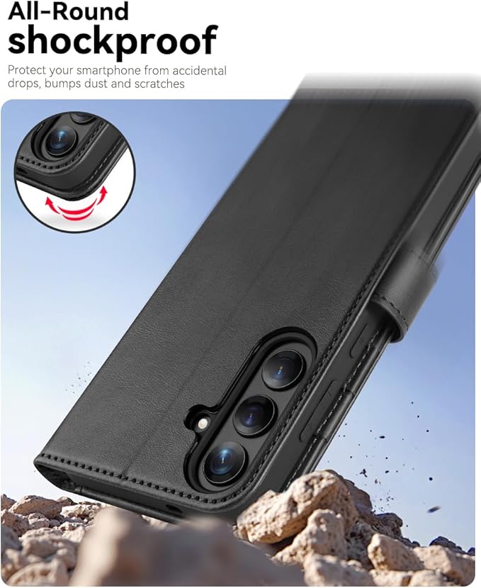 OCASE Compatible with Galaxy S25 FE Wallet Case, PU Leather Flip Folio Case with Card Holders RFID Blocking Kickstand [Shockproof TPU Inner Shell] Protective Phone Cover 2025, Graphite