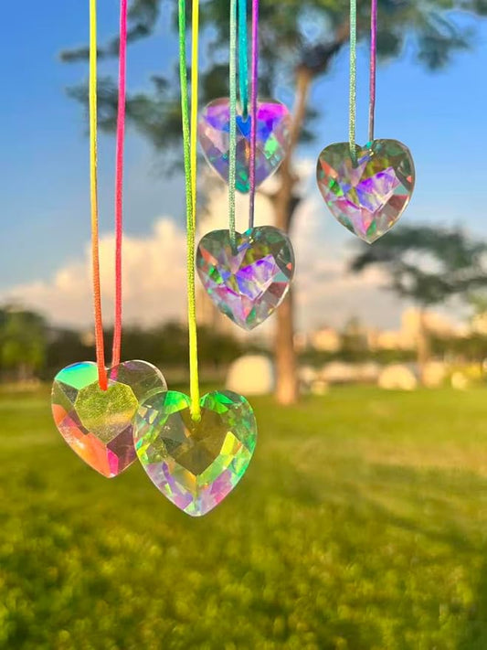 5Pcs Small Suncatchers Crystal Prisms, Hanging Sun Catcher with Glass Prism, Crystalsuncatcher Rainbow Maker for Garden Fantasy Aesthetic Home Decor, Windows, Room, Heart Shape
