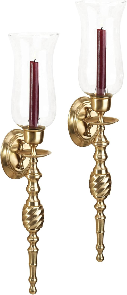 Touch of Class Solid Brass Daria Swirl Sconce Pair - Large Set of 2 - Hurricane Wall Candle Holders for Bedroom, Bathroom, Living Room, Foyer, Entryway
