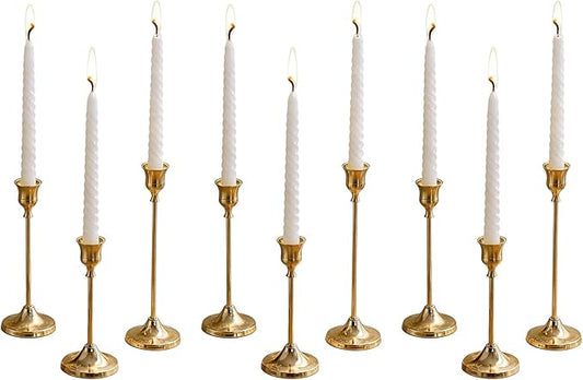 3 Sets(9 Pcs) Gold Candlestick Holders - Brushed Metal Taper Candle Holders with Anti-Slip Base, Vintage Brass Candle Stick Holder for Wedding Centerpieces, Dining Table, Fireplace & Mantel Dec