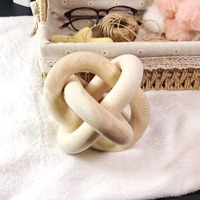 3-Ring Wooden Chain, Pine Wood Carving, Modern Home Minimalist Coffee Table Decoration, Living Room, Bedroom, Bookshelf, Porch Decoration (D)
