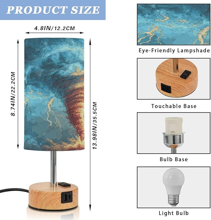 Table Lamp Oil Paint Lightning Tornado Bedroom Living Room Bedside Night Light Dimmable Home Decor 4.8x13.98in