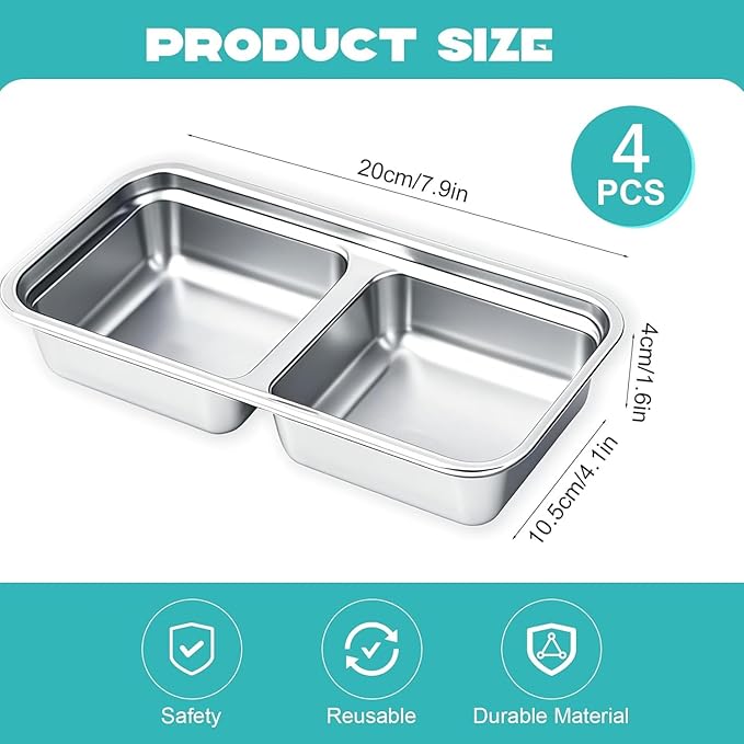 BSTUR 4Pcs 304 Stainless Steel Bento Boxes, 30 oz 2 Compartments Portable Food Storage Containers Snack Boxes with Leakproof Lids, Divided Meal Prep Lunch Box Food Container Dishwasher Safe