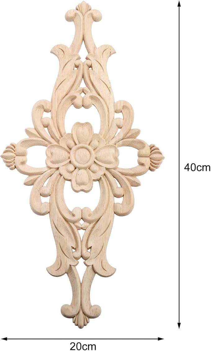 MUXSAM Wood Carved Appliques Furniture Decorative Onlays, 2Pcs Unpainted DIY Center Carving Decal for Door Wall Ceiling Cabinet Dresser Mirror Bed Mantel Bench Decoration, 40x20cm/15.75"x7.87"